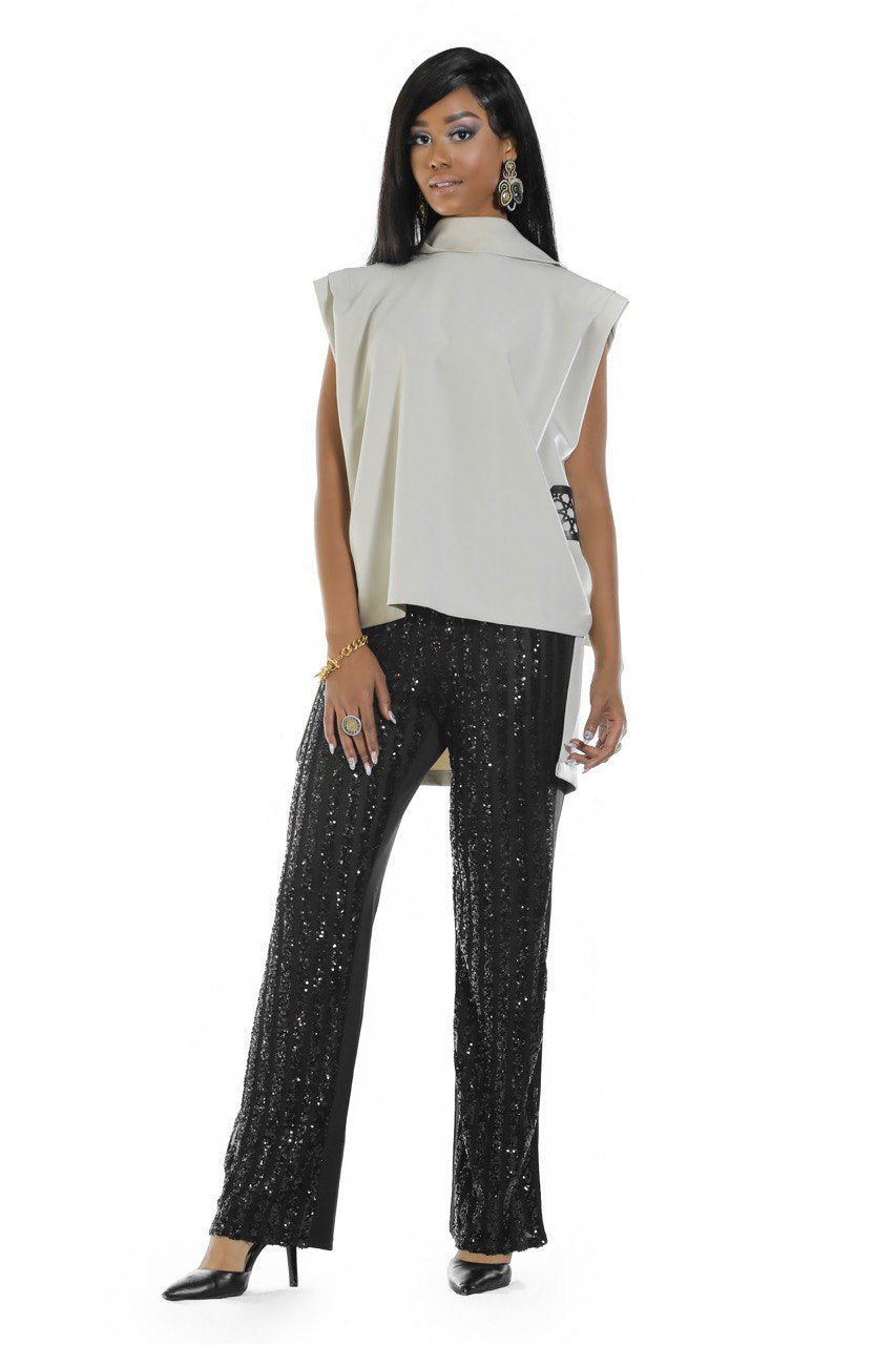 Sequin pant with elastic waist band at back