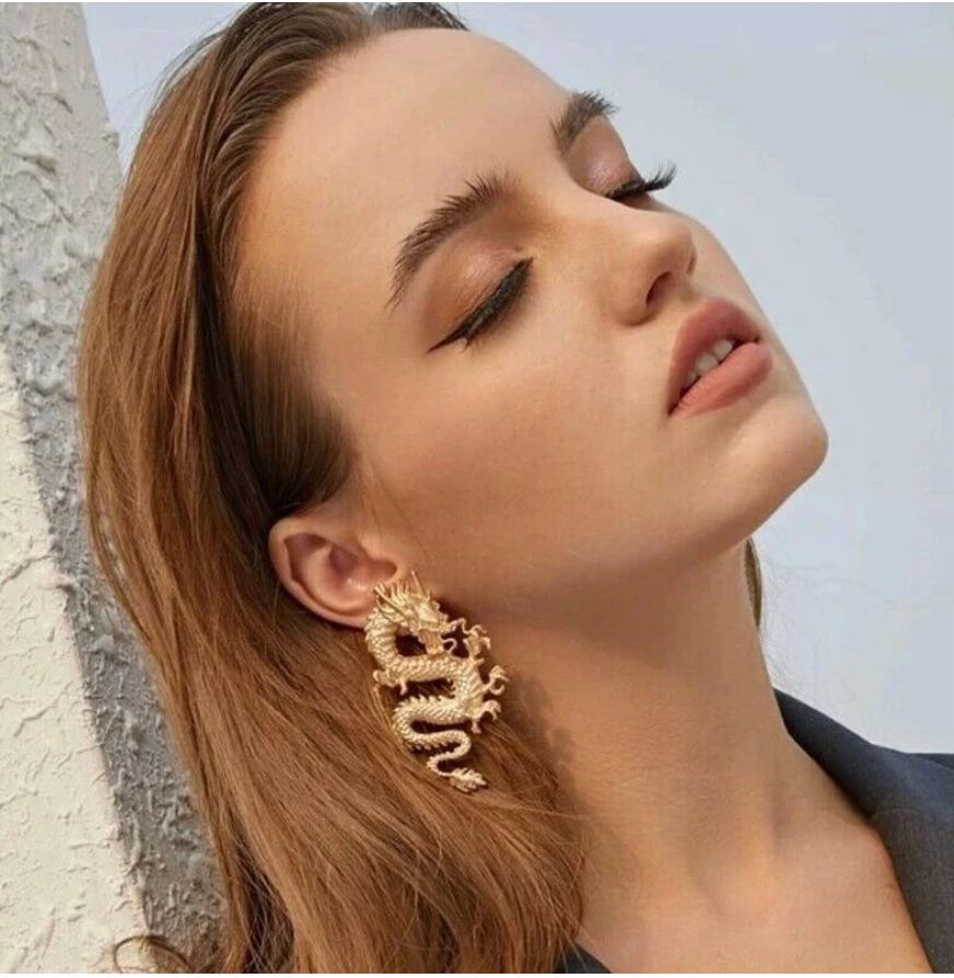 Dragon Drop Earrings ,Gold Plated