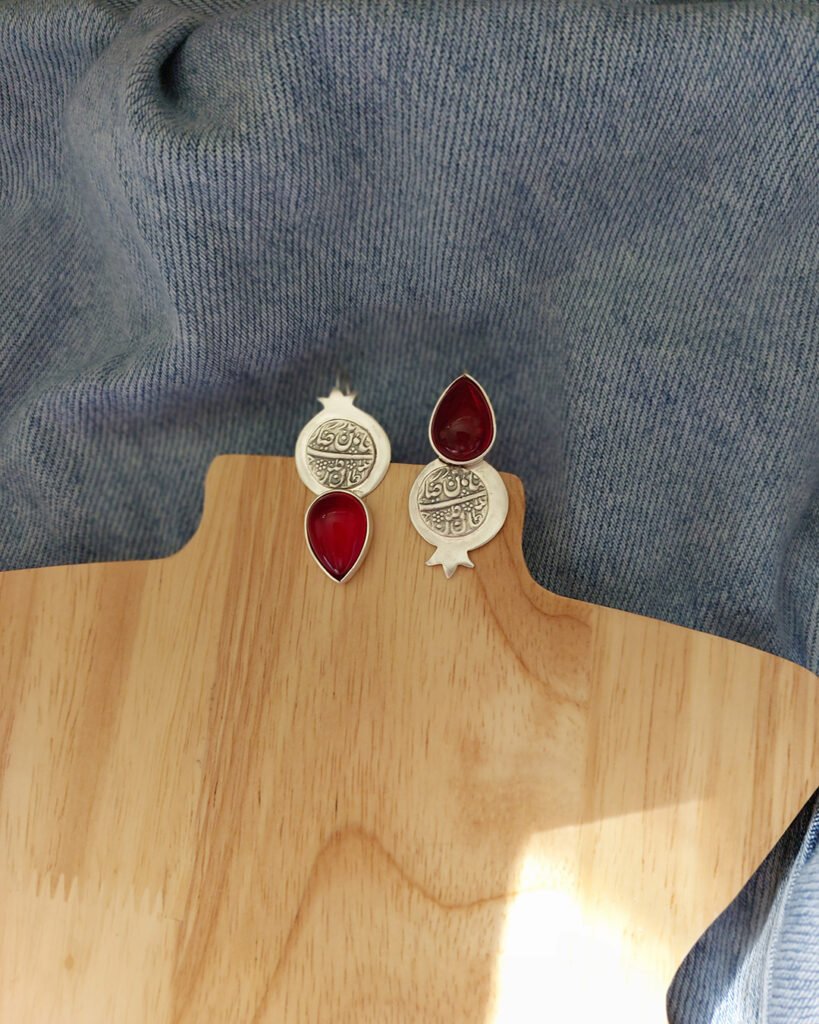 Farhad’s Pomegranate Silver Earrings – Ruby Inspired Myth