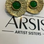 Handmade Gold Earrings with Green Stone - Sun-Inspired