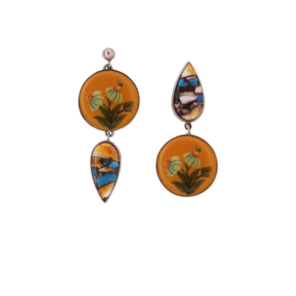 Handmade Earrings,Mohave Copper Torquoise,Bone Painting
