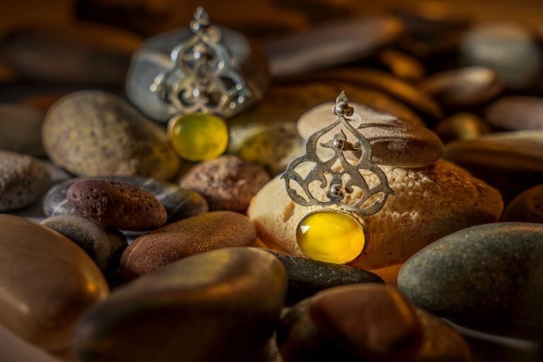 Handmade Silver Earrings with Yellow Agate Stone "Dream"