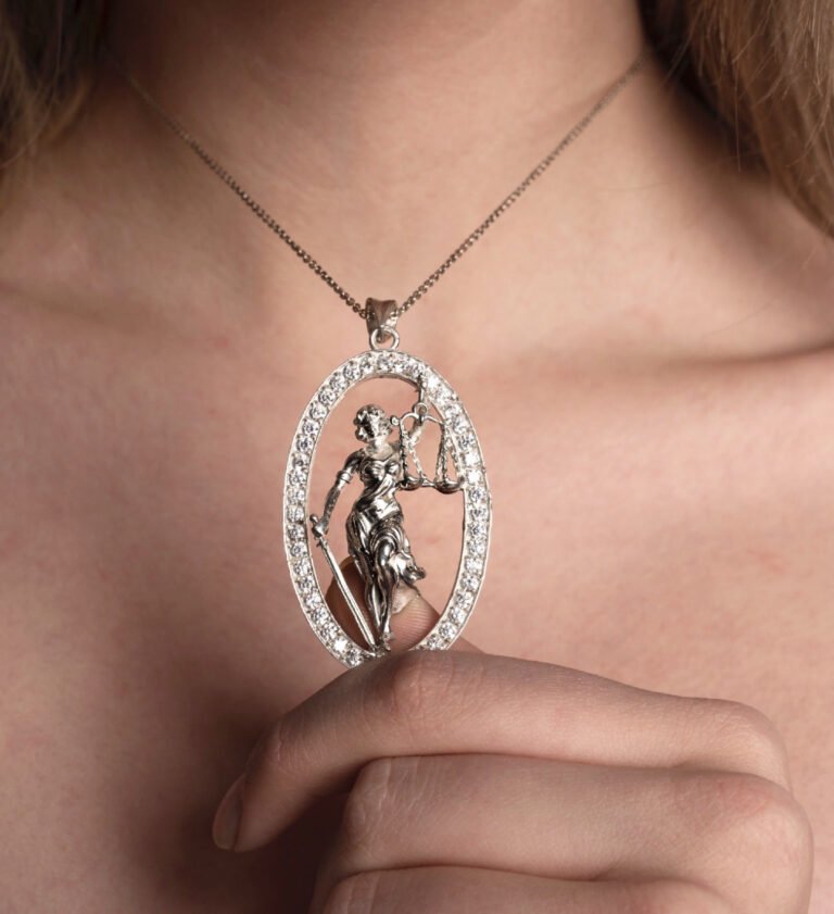 Handmade Silver Necklace The goddess of justice, Statue of Themis