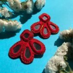 Handmade Embroidered Earrings With Red Thread and mirror