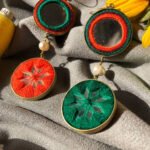 Handmade Embroidered Earrings With Mirror and Pearl