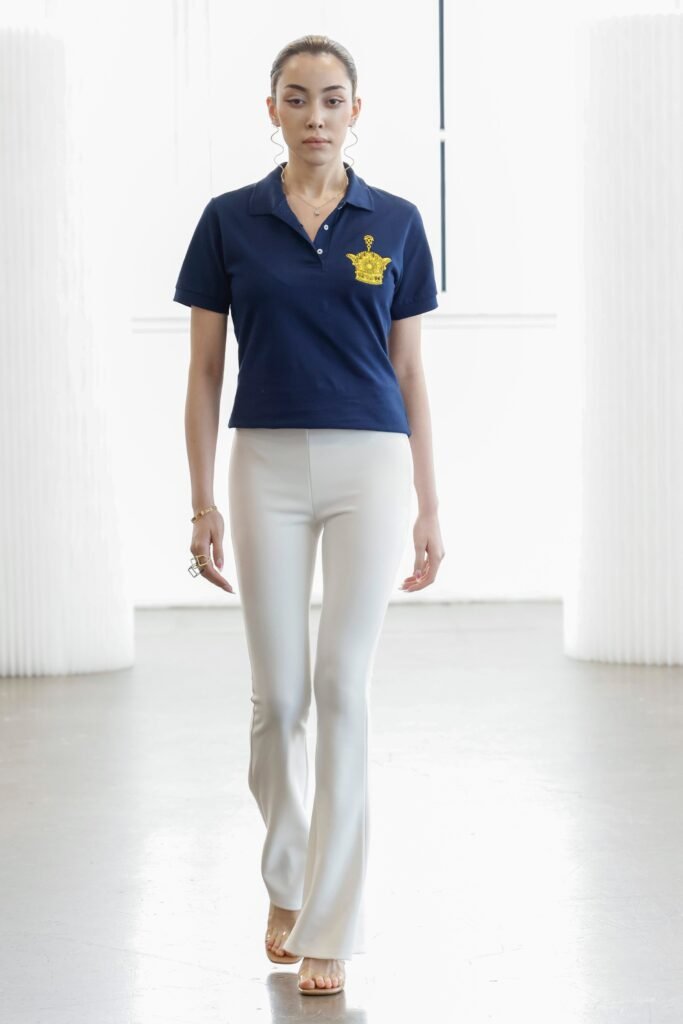Famluxy Polo Shirt with Large Gold Crown Logo Embroidery
