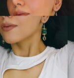 Gold Plated Silver Earrings with Quartz and Jade gemstones - Image 7