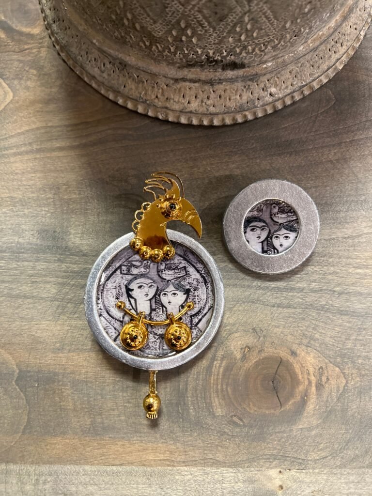 Handmade Bronze Gold plated Earrings change to Brouch