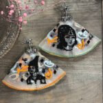 Bronze Gold plated Handmade embroidery Simorgh Earrings Oshaghe Shabe Mahtab