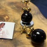 Bronze Gold plated Black Earrings- Simorgh Konam