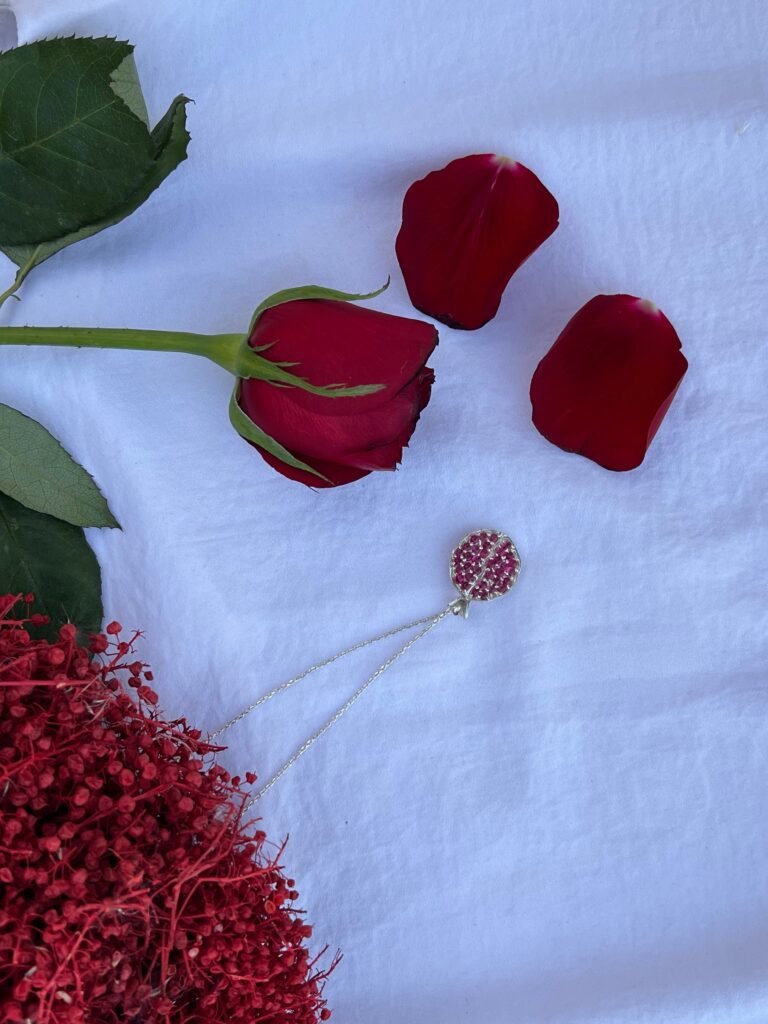 Silver Pomegranate necklace With Ruby Stone