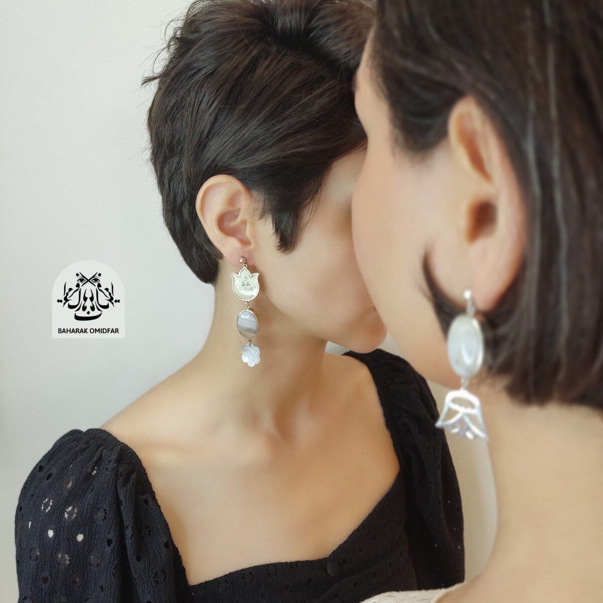 Handmade Earrings, Agate, Shell, Bone Painting - Image 3