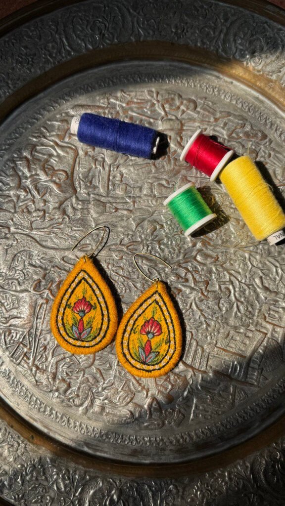 Handmade Embroidered Earrings With Multi Color Thread,Handmade Earrings with Pateh Embroidery