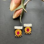 Handmade Papier-Mache with Pink Stone Earrings