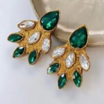 Handmade Papier-Mache With Green and white Stone Earrings