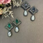 Handmade Black Papier-Mache With Black Stones Earrings