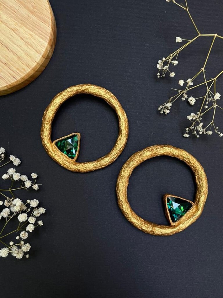 Handmade Papier-Mache With Green stone Earrings