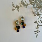 Handmade Papier-Mache With Multicolor, Blue and Green stone Earrings