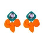 Khorshid Green - Orange Handmade Earrings