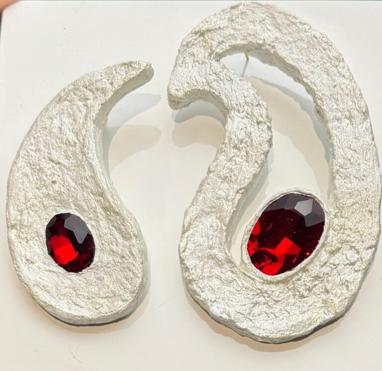 Handmade Papier-Mache With Red Stone Earrings