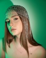 Handmade Beaded and Crystal Headpiece with Fringe - Image 3