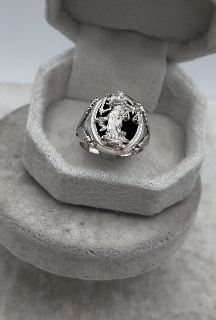 Handmade Silver Ring With Onyx Stone Goddess of Justice