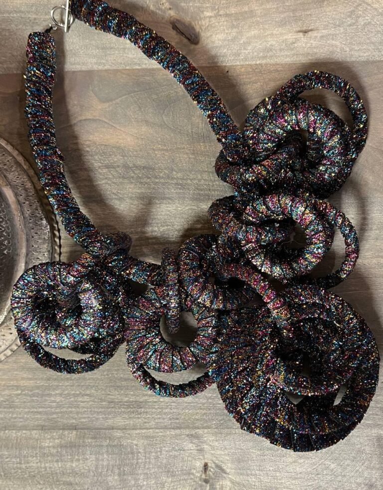 Handmade Shine Multicolor Necklace – Papier-mâché & Fabric Fusion