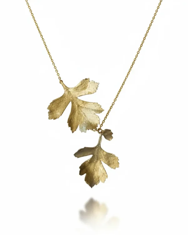 handmade necklace with two natural leaves