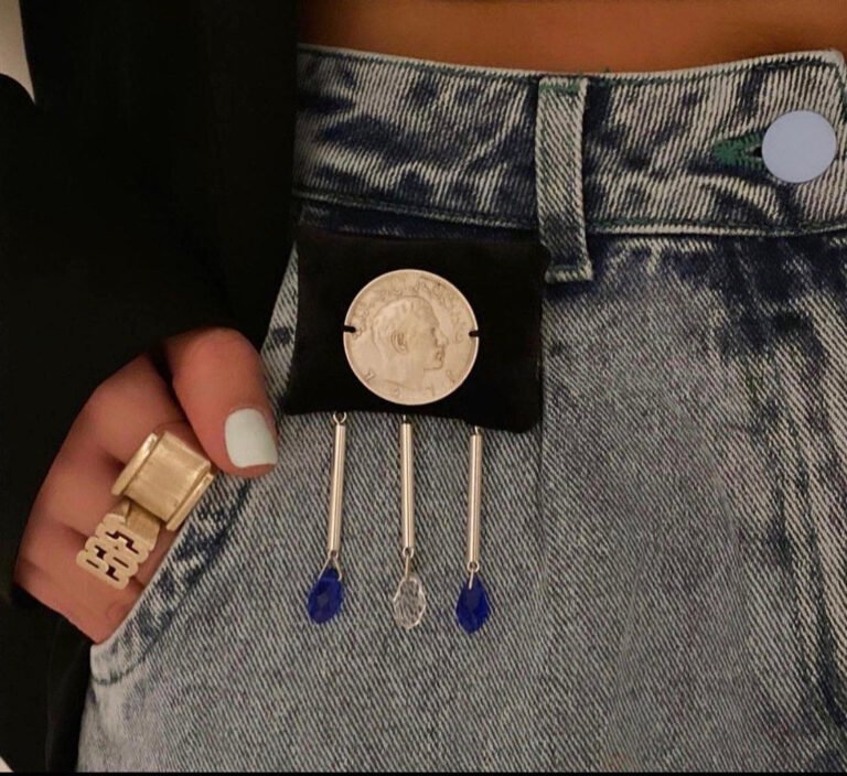 handmade Silver coin with hanging Swarovski stone