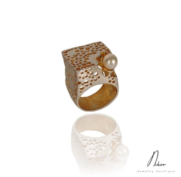 Gold plated silver ring with real Pearl , All handmade