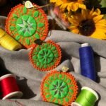 Handmade Palivar Embroidery Pendant Necklace & Stud Earrings – Adjustable Brass Jewelry Set with Mirror | Persian Balochi Needlework