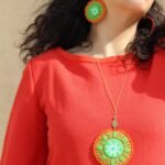 Handmade Palivar Embroidery Pendant Necklace & Stud Earrings – Adjustable Brass Jewelry Set with Mirror | Persian Balochi Needlework - Image 7