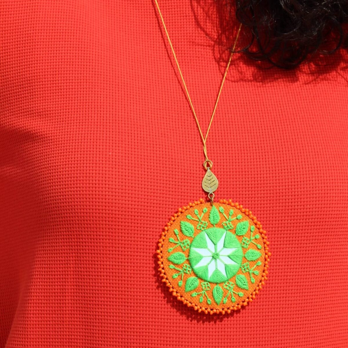 Handmade Palivar Embroidery Pendant Necklace & Stud Earrings – Adjustable Brass Jewelry Set with Mirror | Persian Balochi Needlework - Image 8