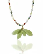 Handmade Resin Leaf Necklace, Gemstone Beaded Necklace