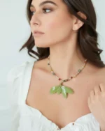 Handmade Resin Leaf Necklace, Gemstone Beaded Necklace - Image 2