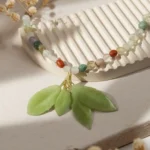 Handmade Resin Leaf Necklace, Gemstone Beaded Necklace