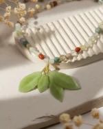 Handmade Resin Leaf Necklace, Gemstone Beaded Necklace