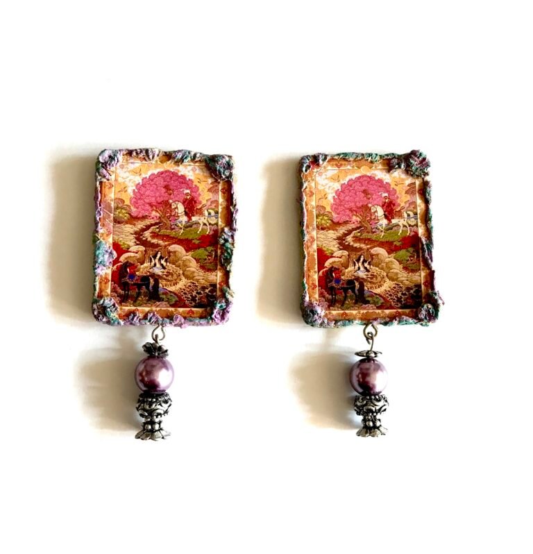 Khosro-Shirin, handmade earrings, paper mache