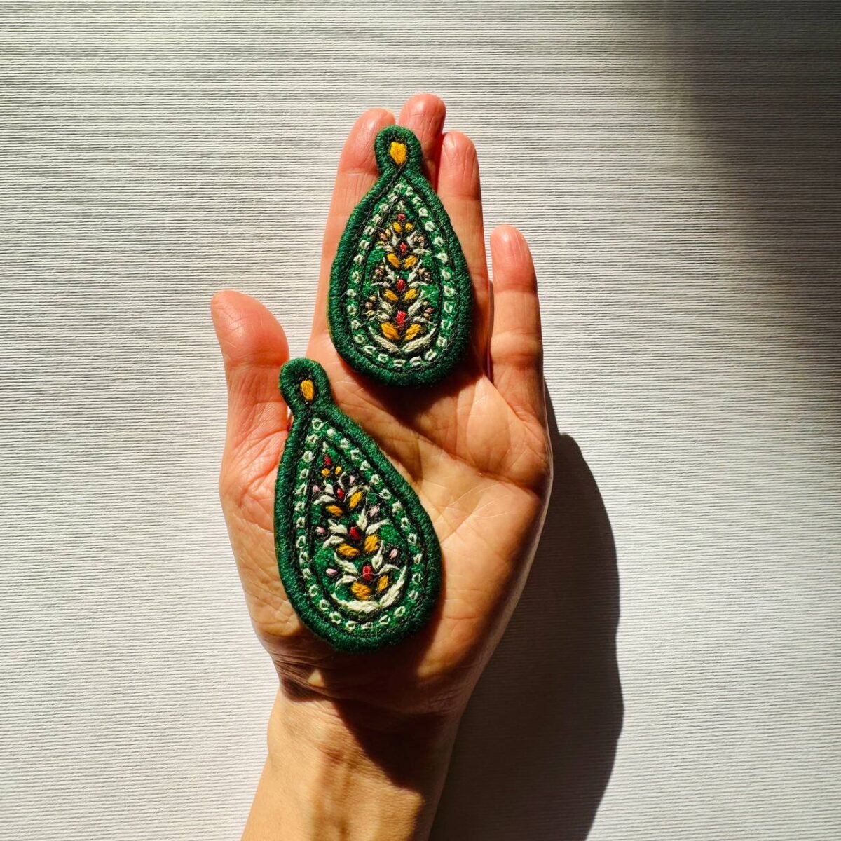 Lightweight Handmade Earrings with Pateh Embroidery and Brass Design - Image 9