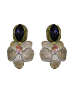Orchid Flower – Handmade Paper Mache Earrings With Purple Stone