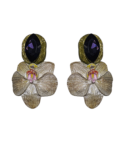 Orchid Flower – Handmade Paper Mache Earrings With Purple Stone
