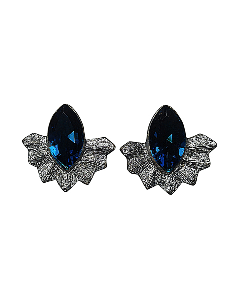 Helios – Handmade Paper Mache Earrings With Blue Stone And Silver color– Light Weight