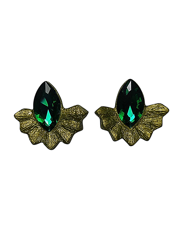Helios – Handmade Paper Mache Earrings With Green Stone And Green Color – Light Weight