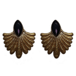 Gilded Feathers – Handmade Paper Mache Earrings with Purple Stone