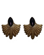 Gilded Feathers – Handmade Paper Mache Earrings with Purple Stone