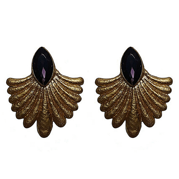 Gilded Feathers – Handmade Paper Mache Earrings with Purple Stone