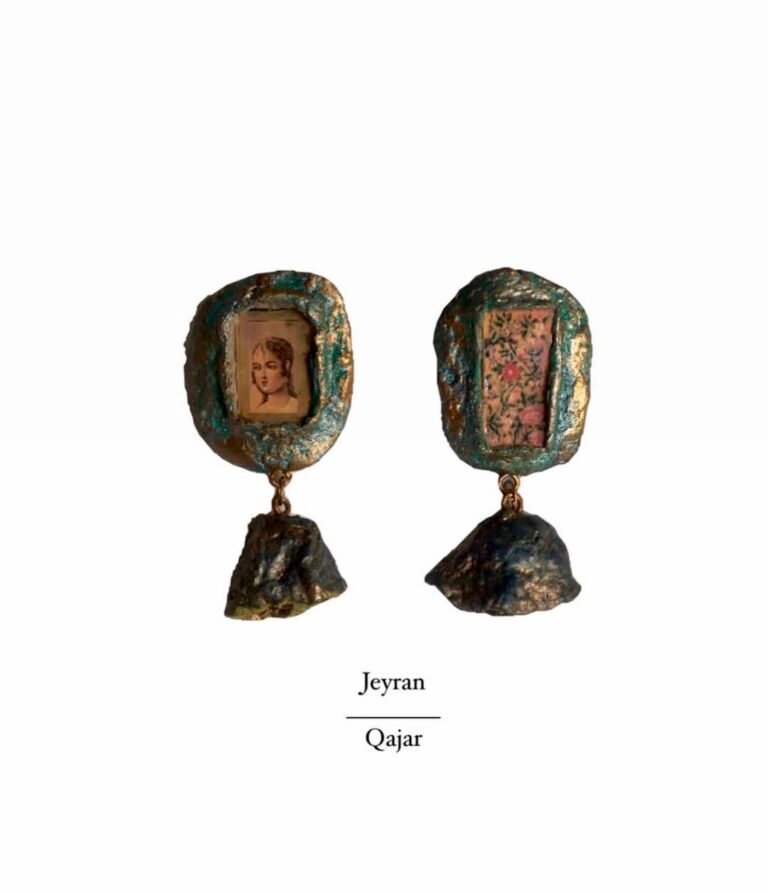 Jeyran painting, handmade earrings, paper mache