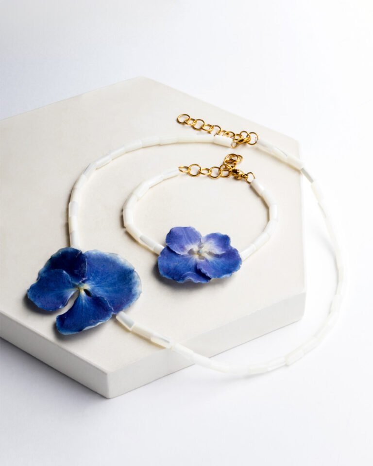 Handmade Resin Real Flower Necklace and Bracelet, Shell Beads
