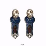 Blue tiling, handmade earrings, paper mache