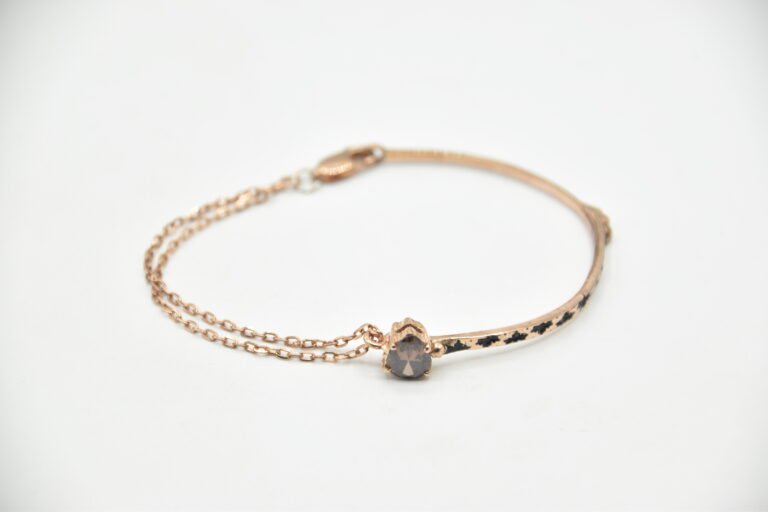 Half Bangle_Half Bracelet of Brown Pear Shape Stud